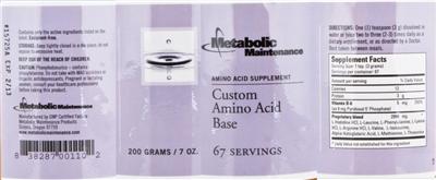Photo of the Metabolic Maintenance Custom Amino Acid Base label
