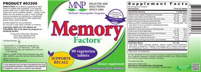 Photo of the MNP Michael's Naturopathic Programs Memory Factors label