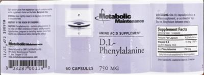 Photo of the Metabolic Maintenance D,L-Phenylalanine 750 mg label