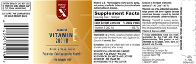 Photo of the Exchange Select X Natural Vitamin E 200 IU label