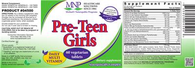 Photo of the MNP Michael's Naturopathic Programs Pre-Teen Girls Daily Multi Vitamin label