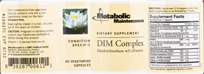 Photo of the Metabolic Maintenance DIM Complex Diindolylmethane W/CoFactors label