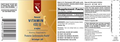 Photo of the Exchange Select X Natural Vitamin E 400 IU D-Alpha label