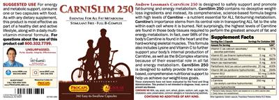 Photo of the ProCaps Laboratories CarniSlim 250 label