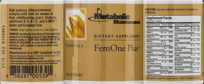 Photo of the Metabolic Maintenance FemOne Plus label
