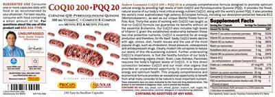 Photo of the ProCaps Laboratories CoQ10 200 + PQQ 20 label