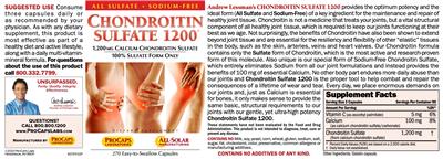 Photo of the ProCaps Laboratories Chondroitin Sulfate 1200 label