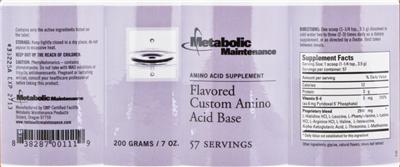 Photo of the Metabolic Maintenance Flavored Custom Amino Acid Base label