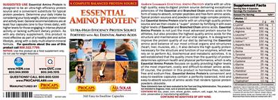 Photo of the ProCaps Laboratories Essential Amino Protein label