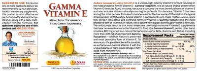 Photo of the ProCaps Laboratories Gamma Vitamin E label
