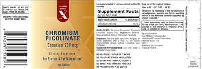 Photo of the Exchange Select X Chromium Picolinate Chromium 200 mcg label