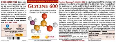 Photo of the ProCaps Laboratories Glycine 600 label