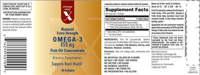 Photo of the Exchange Select X Natural Extra Strength Omega-3 850 mg Fish Oil Concentrate label