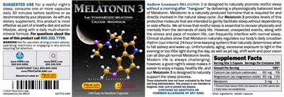 Photo of the ProCaps Laboratories Melatonin 3 mg label