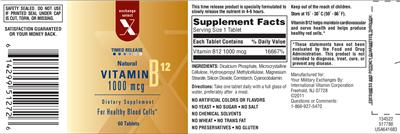 Photo of the Exchange Select X Natural Vitamin B12 1000 mcg label