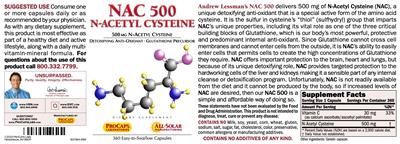 Photo of the ProCaps Laboratories NAC 500 mg label