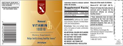 Photo of the Exchange Select X Natural Vitamin D3 1000 IU label