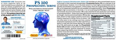 Photo of the ProCaps Laboratories PS 100 Phosphatidyl Serine label