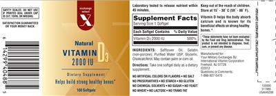Photo of the Exchange Select X Natural Vitamin D3 2000 IU label