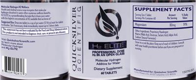 Photo of the Quicksilver Scientific H2 Elite label