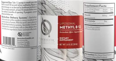 Photo of the Quicksilver Scientific Liposomal Methyl B-12 label