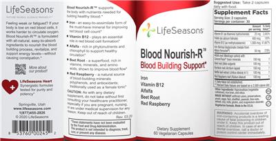Photo of the LifeSeasons Blood Nourish-R label