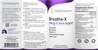 Photo of the LifeSeasons Breathe-X Allergy & Sinus Support label