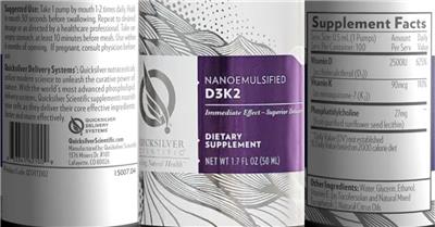 Photo of the Quicksilver Scientific Nanoemulsified D3K2 label