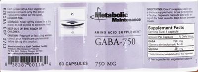 Photo of the Metabolic Maintenance GABA-750 label