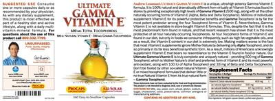 Photo of the ProCaps Laboratories Ultimate Gamma Vitamin E label