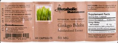 Photo of the Metabolic Maintenance Ginkgo Biloba label