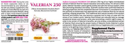Photo of the ProCaps Laboratories Valerian 250 label