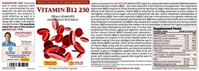 Photo of the ProCaps Laboratories Vitamin B12 250 label