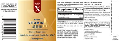 Photo of the Exchange Select X Natural Vitamin A 8000 IU label