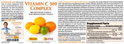 Photo of the ProCaps Laboratories Vitamin C 500 Complex label