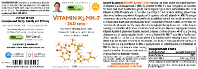 Photo of the ProCaps Laboratories Vitamin K2 MK-7 240 mcg label