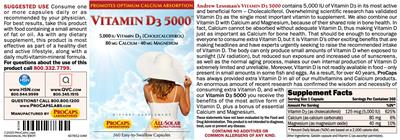 Photo of the ProCaps Laboratories Vitamin D3 5000 label