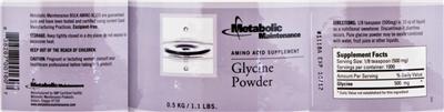 Photo of the Metabolic Maintenance Glycine Powder label
