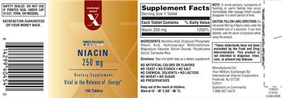 Photo of the Exchange Select X Niacin 250 mg label