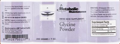 Photo of the Metabolic Maintenance Glycine Powder label