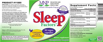 Photo of the MNP Michael's Naturopathic Programs Sleep Factors label