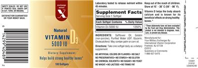Photo of the Exchange Select X Natural Vitamin D3 5000 IU label