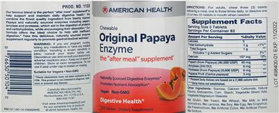 Photo of the American Health Chewable Original Papaya Enzyme label