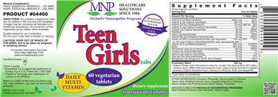 Photo of the MNP Michael's Naturopathic Programs Teen Girls Tabs Daily Multi Vitamin label