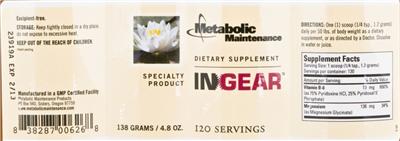 Photo of the Metabolic Maintenance InGear label