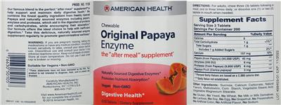Photo of the American Health Chewable Original Papaya Enzyme label