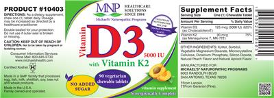 Photo of the MNP Michael's Naturopathic Programs Vitamin D3 5000 IU with Vitamin K2 label
