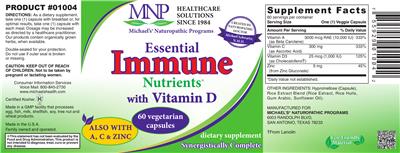 Photo of the MNP Michael's Naturopathic Programs Essential Immune Nutrients with Vitamin D label