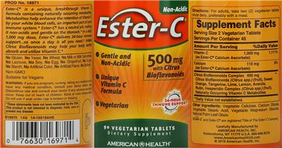 Photo of the American Health Ester-C 500 mg with Citrus Bioflavonoids label