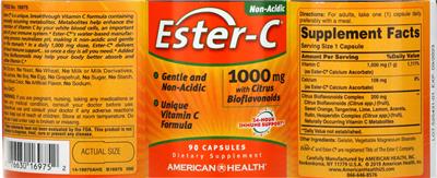 Photo of the American Health Ester-C 1000 mg with Citrus Bioflavonoids label